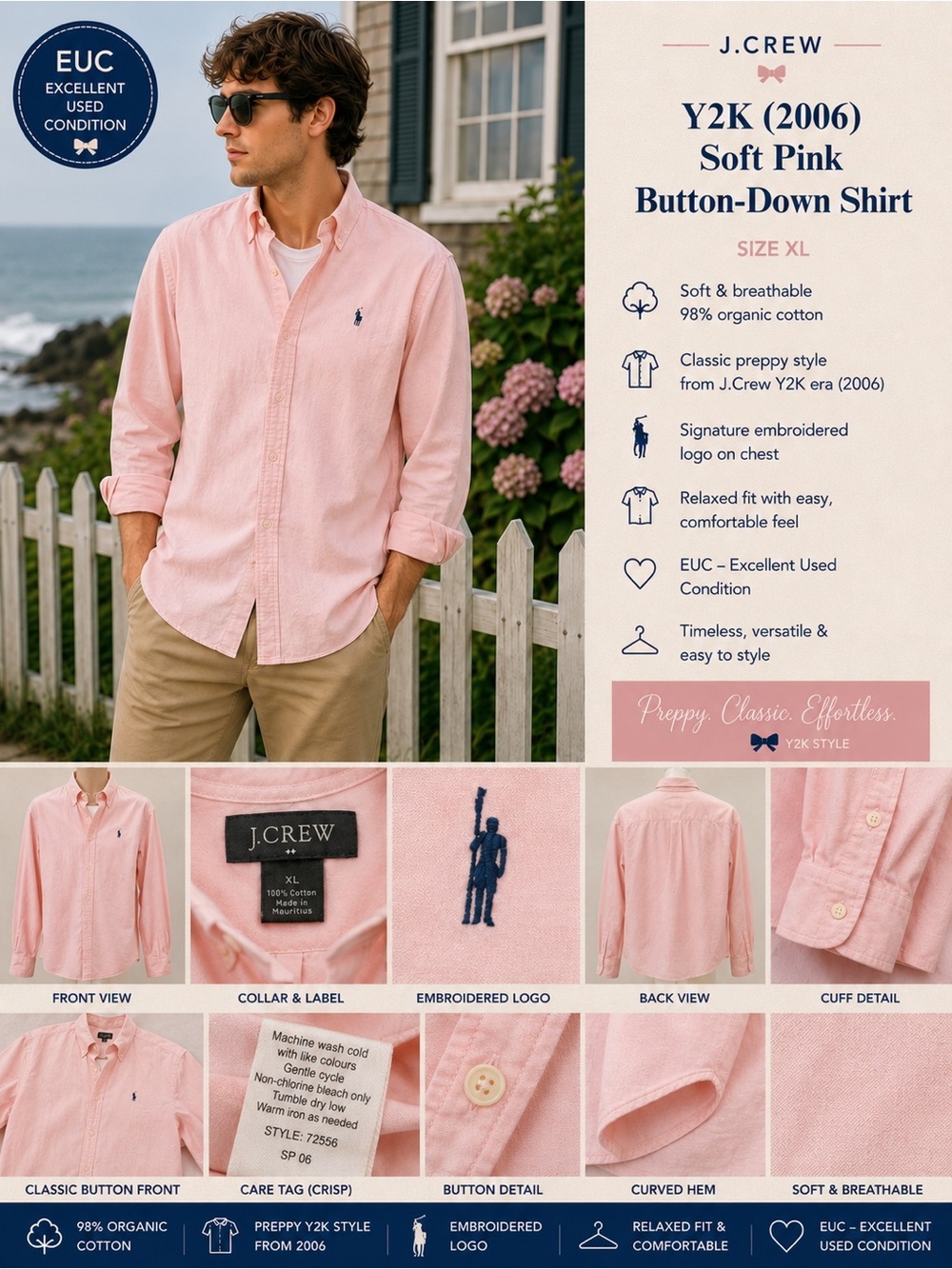 J. Crew Men's Y2K (2006) Soft Pink Button-Down Shirt